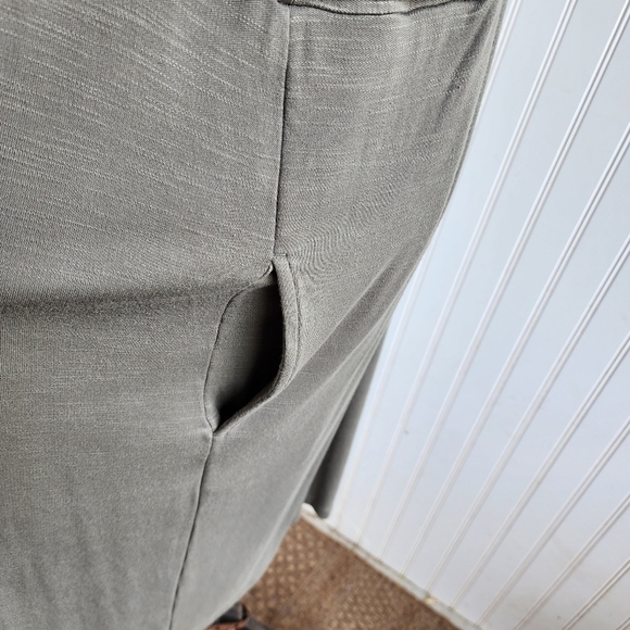 J. JILL Women Tiered Dress Back Buttons Side Pocketed Stretch Midi Olive Green L - Picture 5 of 12